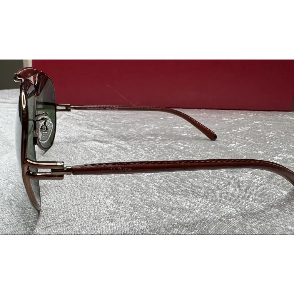 Ermenegildo Zegna Vintage Leather Aviator Sunglasses, Oversized, Made in Italy